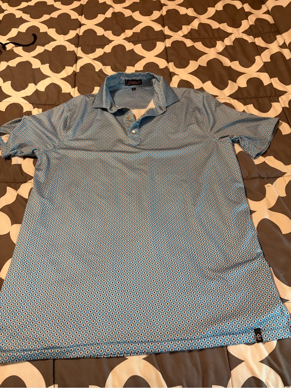 Geometric Print Light Blue Polo Shirt